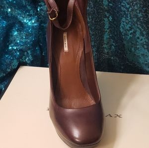 Leon Max Merlot Vertu Women's Leather Ankle Wrap Stiletto Pumps sz 8 NWT